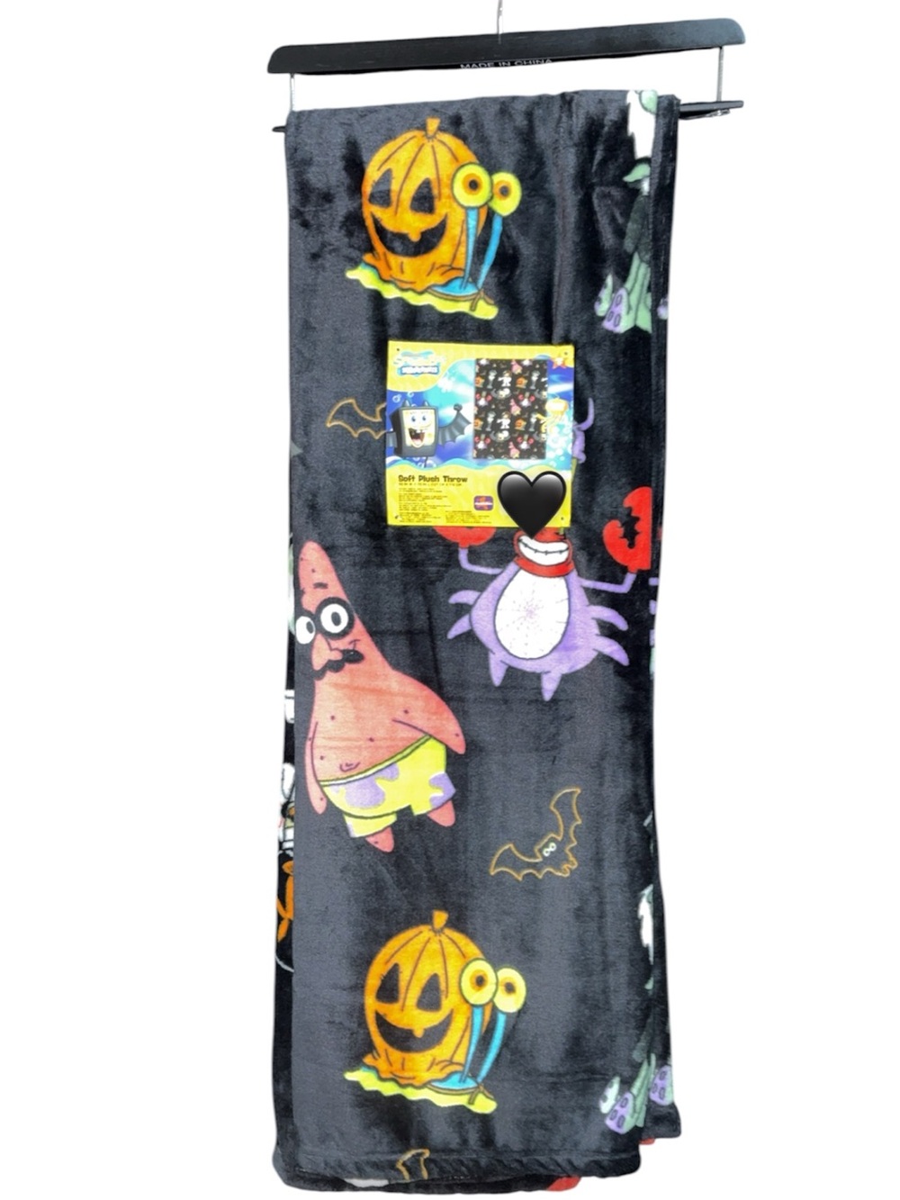 SpongeBob Squarepants Black Halloween Plush Throw with Colorful Characters